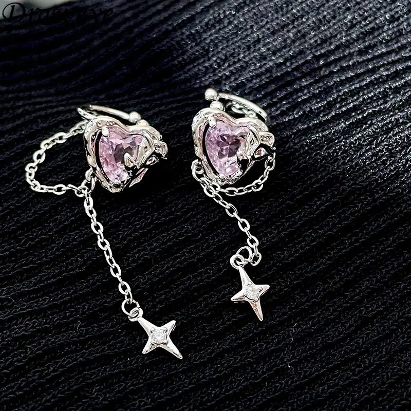 

Draweye Pink Heart Jewelry for Women Zircon Crosss Chains Y2k Fashion Drop Earrings Vintage Ins Hiphop Clip Earrings Gothic