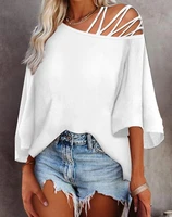 womens t shirt cold shoulder bell sleeve top sexy hollow slash neck short sleeve shirt elegant white black daily female clothes