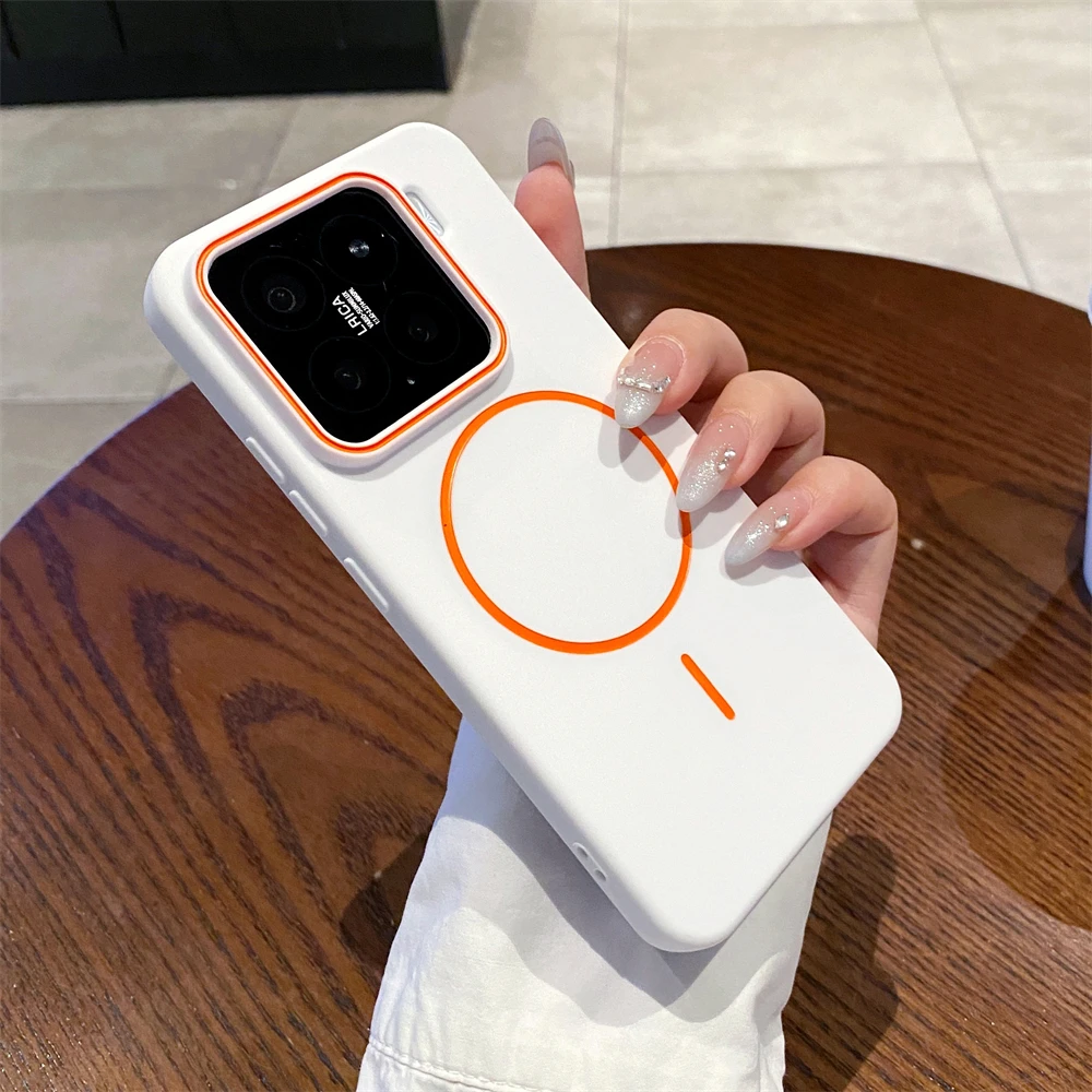 Фото Роскошный матовый магнитный чехол для телефона Magsafe для Xiaomi 15 14 17 Pro Max с беспроводной зарядкой, противоударный, с защитой камеры №2