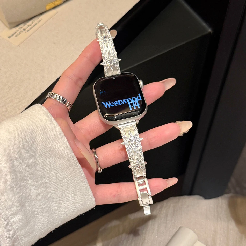Фото Браслет Sparkling Starburst для Apple Watch 11 10 9 8 7 6 5 4 3 SE Ultra, медный ремешок-цепочка для Iwatch Series 38 40 41 42 44 45 46 49 мм №2