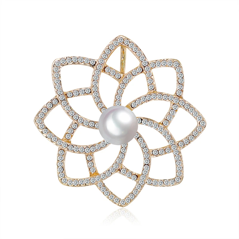 Брошь в виде цветка из сплава инкрустированная стразами новые модные украшения