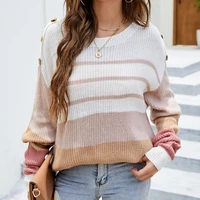 women pullovers sweaters casual autumn winter color block striped sweater new loose knitted jumpers female long sleeve knitwear
