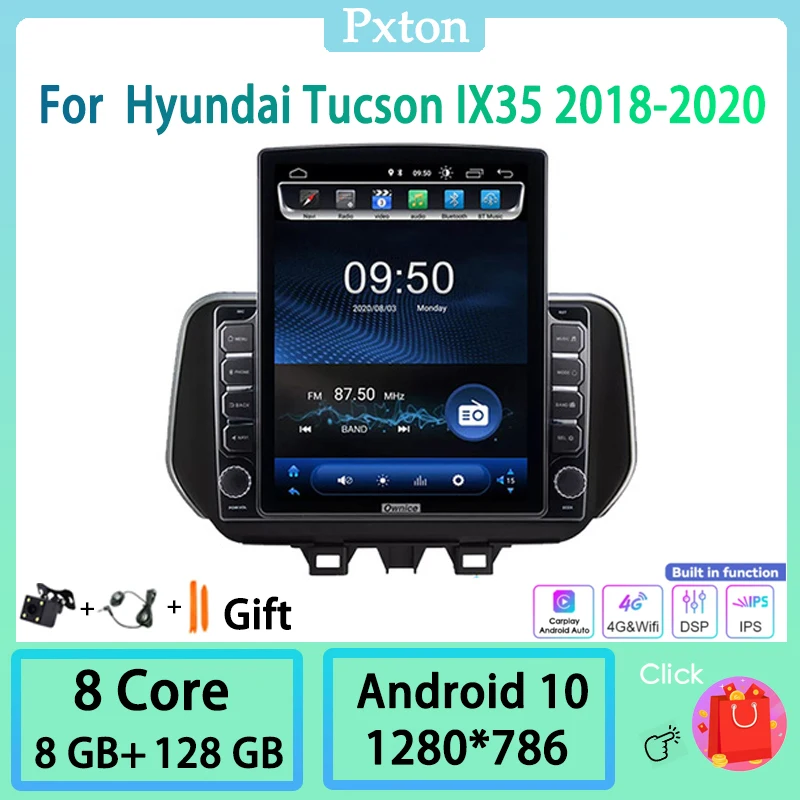 

Pxton Android Tesla Style Vertical Car Radio Stereo Multimedia Player For Hyundai Tucson IX35 2018-2020 WIFI Carplay Nav 8+128