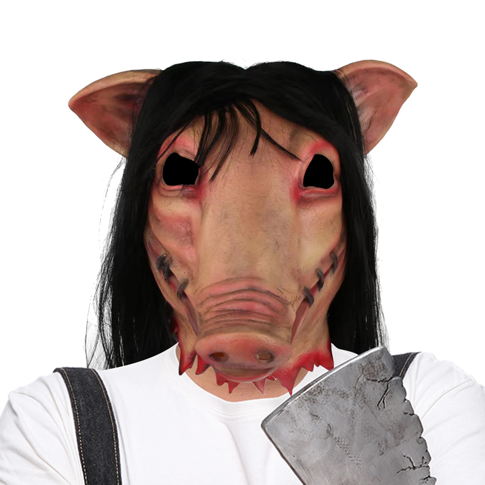 

Halloween Horror Pig Masque Latex Pig Head Butcher Face Cover Cosplay Costume Photo Prop For Masquerade Carnival Bald Or Haired