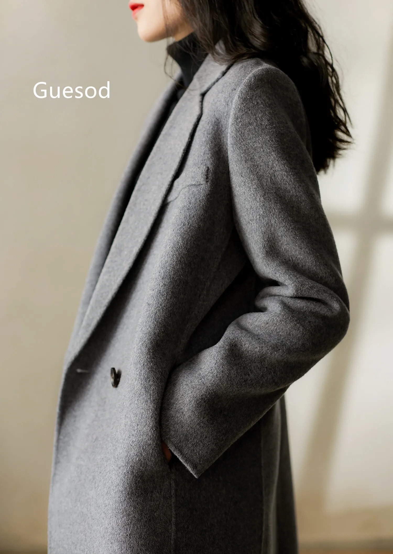 

Women Wool Coat Luxury Elegant 100% Woolen Double Sided Wool Coat Outerwear New