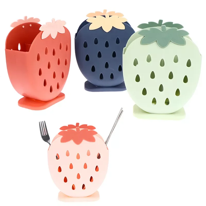 

New Cute Strawberry Chopsticks Holder Drain Rack Kitchen Tableware Storage Rack Hollow Cutlery Drainer Spoon Fork Knife Shelf Ho