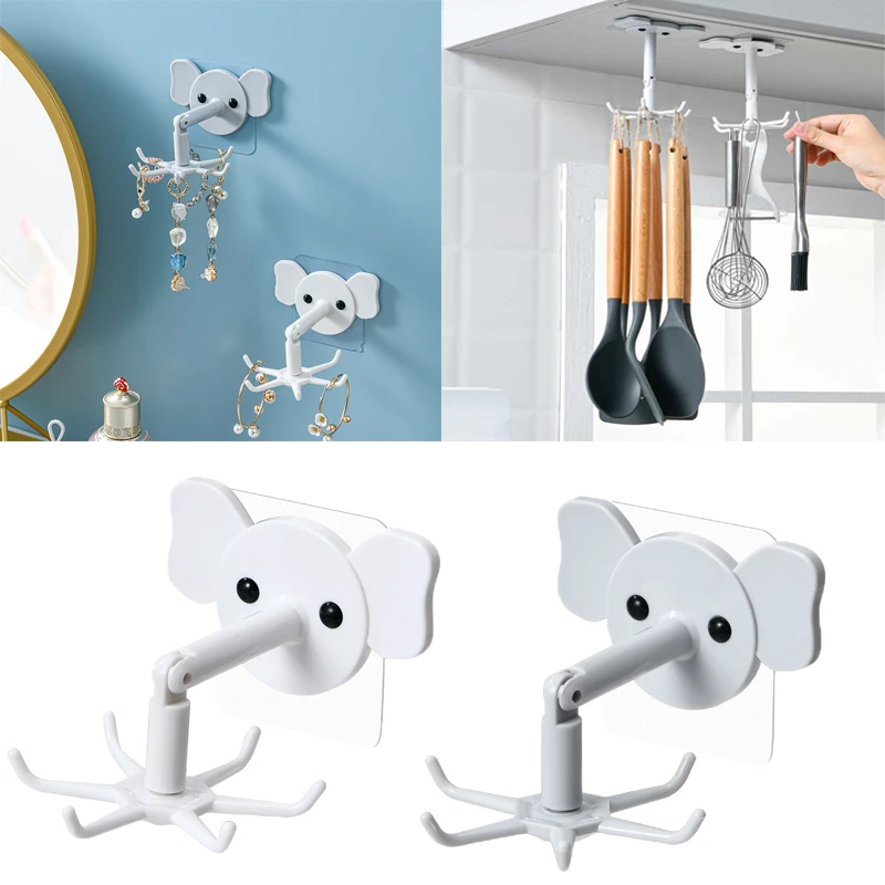 

Multi-function Hook 360 Degree Rotatable Elephant Shape Sticky Hook Household Wall Hanging Rack Storage Accessories
