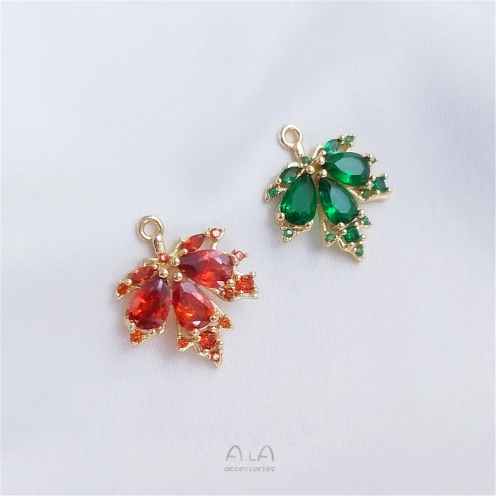 

Explosive maple leaf pendant 14K gold micro-set zirconia green and red leaves pendant diy earrings necklace charm