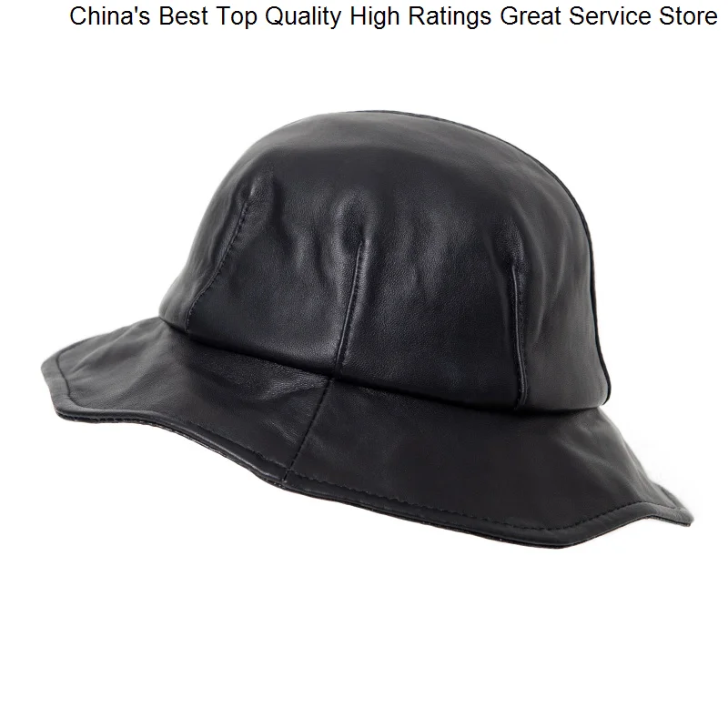 

Leather Hwitex Minimalist Women Genuine Caps Luxury Fisherman Hat Female Sheepskin Bucket hats HW6007