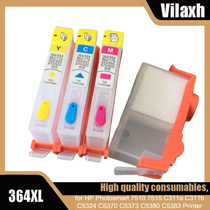 364 364XL HP364 Заправляемый картридж с чипом для принтера HP Photosmart 7510 7515 C311a C311b C5324 C5370 C5373