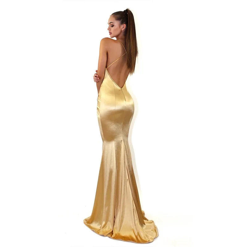 Women Elegant Mermaid Prom Evening Dress Sexy Spaghetti V-neck Backless Formal Dress Fashion Slim High Waist Cocktail Dresses