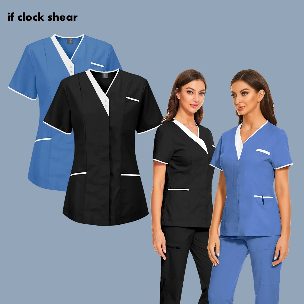 

Surgical Scrubs Uniforms V Neck Scrub Tops Nurse Uniform Medicoal Uniforms Lab Pet Store Working Uniform Doctor Medical Blouse