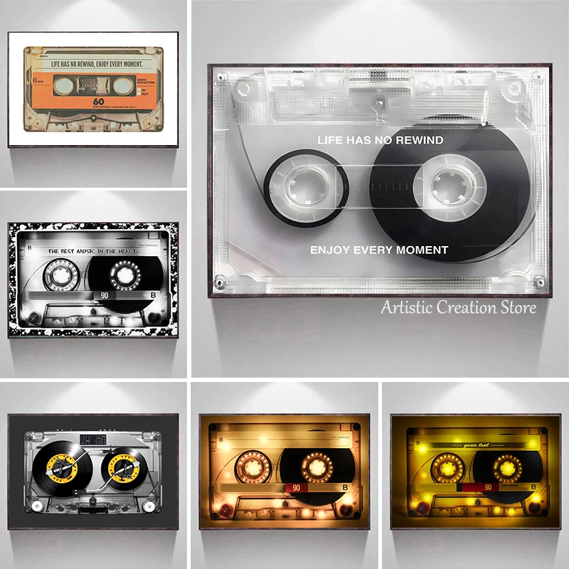 Ленточные плакаты с аудиокасками жизнь не перемотка наслаждайтесь каждым