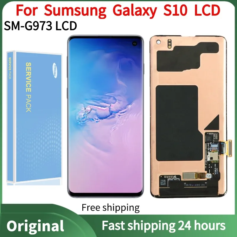 100%Original 6.1“ AMOLED LCD For Samsung S10 G973 LCD For Samsung S10 G973F Display Touch Screen Digitizer Assembly Repair Parts