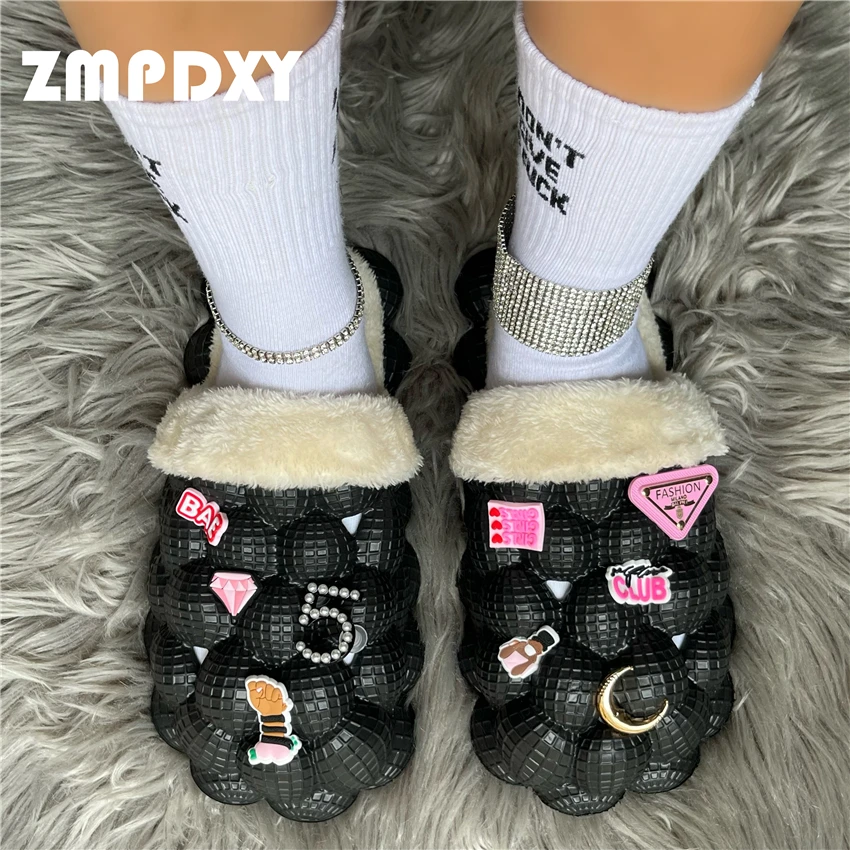 Женские садовые плюшевые сабо теплые босоножки с мехом слива логотипом на заказ