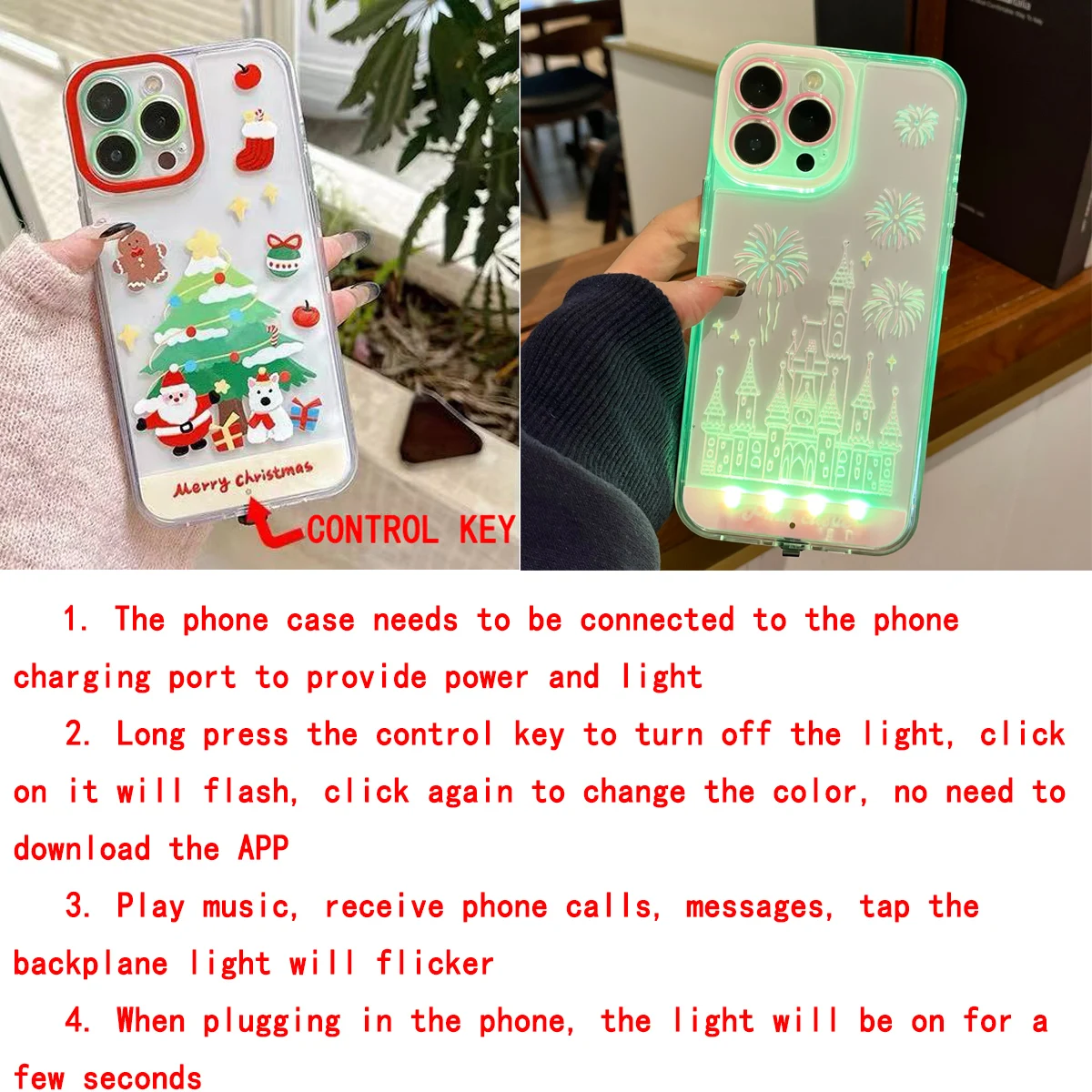 5-цветный светящийся чехол для телефона с вспышкой Lucky Angel для iPhone 16, 15, 13, 12, 11, 14 17 Pro Max Plus, противоударный чехол (art.: 3920d45fea071) - 3920d45fea071