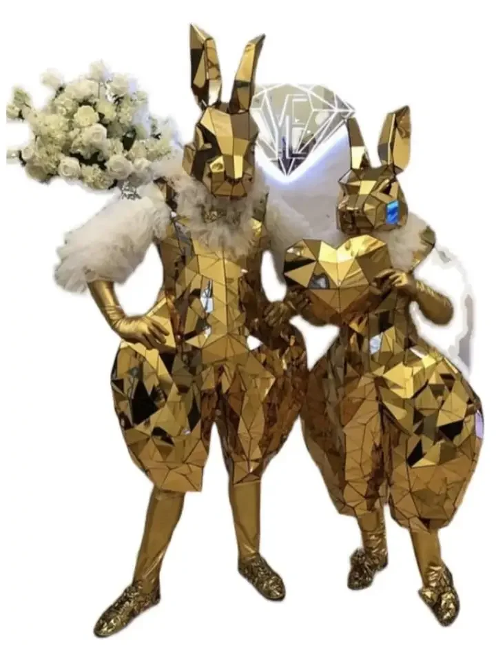 Сшитый вручную кружевной костюм золотого кролика с зеркалом для бывших шоу и