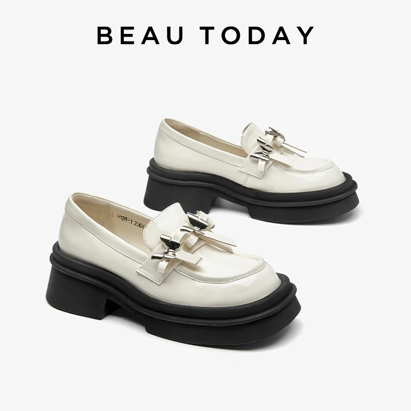 

BEAUTODAY Elegant Loafers Women Patent Leather Butterfly-knot Decoration Mary Janes Platforms 2023 Ladies Shoes Handmade 26599