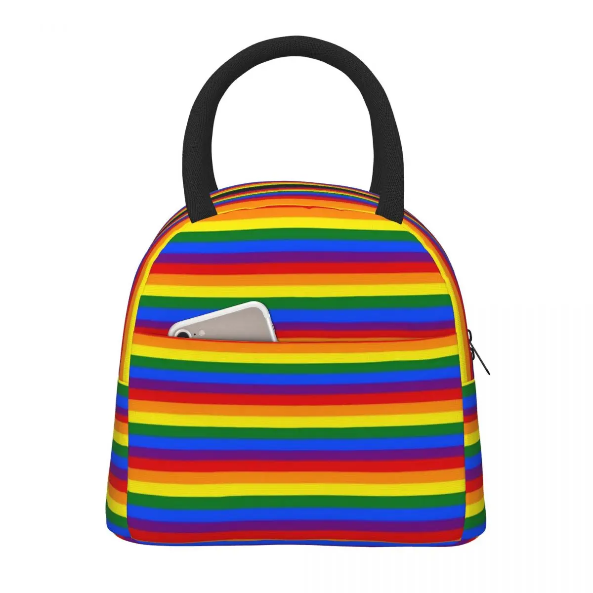 

Rainbow Striped Lunch Bag Horizontal Stripes Portable Insulated Lunch Box Travel Cooler Bag Waterproof Thermal Tote Handbags