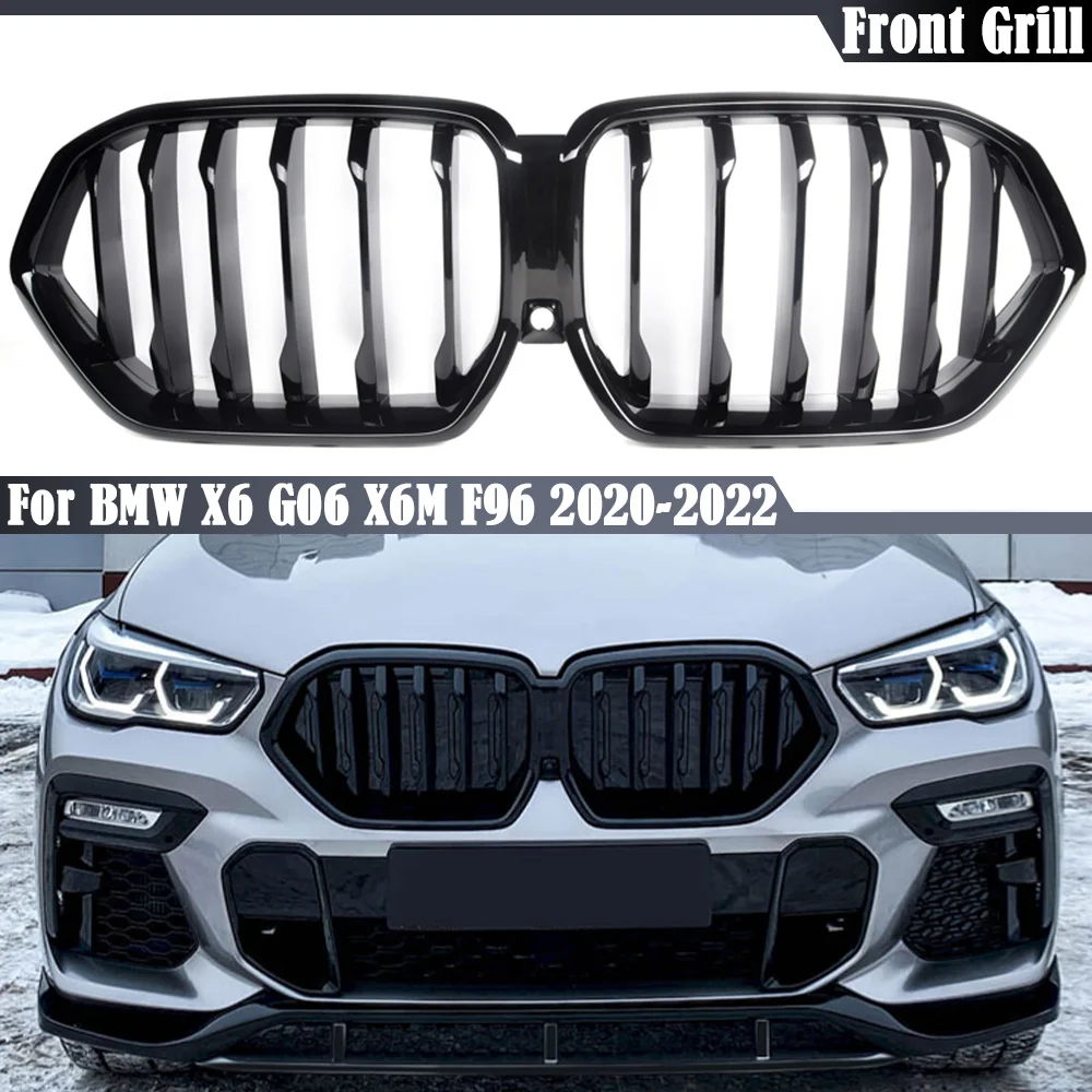 

1-Slat глянцевый черный Передний гриль для BMW X6 G06 X6M F96 2020-2022, бампер, гоночная решетка, капот, автомобильные аксессуары