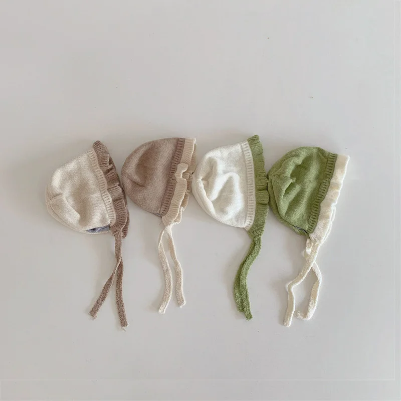 Зимняя Вязаная Детская Шапка С Оборками Регулируемая Теплая Унисекс На Шнурке