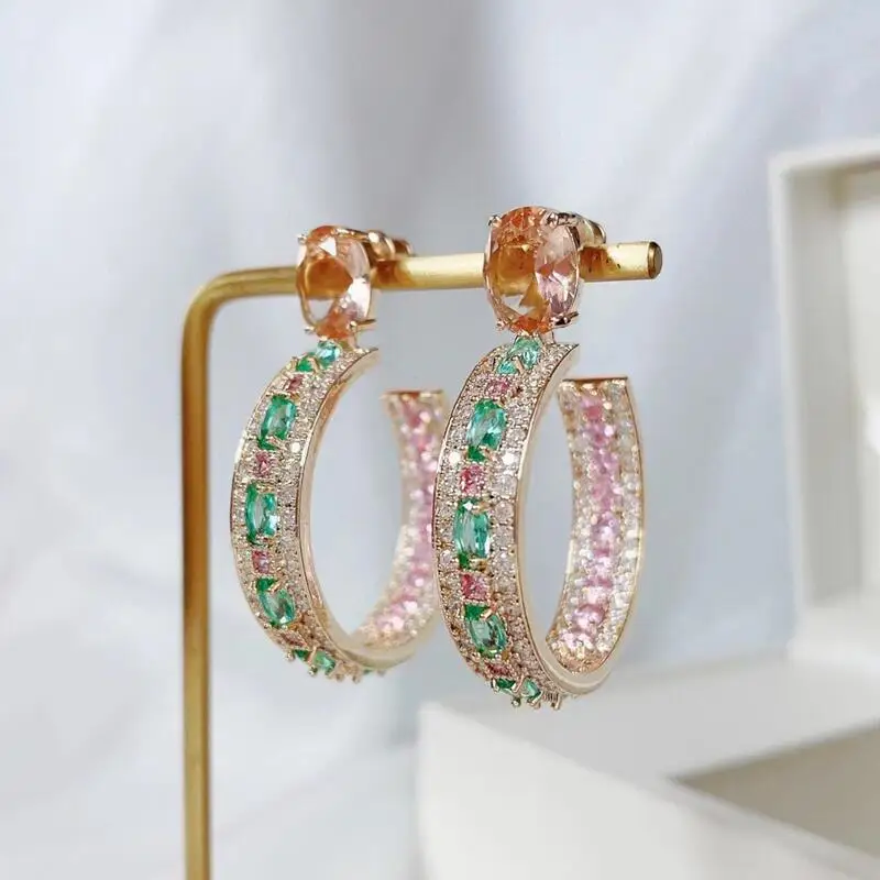

SENYU 2023 New Big Circle Hoop Earrings Sparkling Color Zirconia Micro-inlay Crystal Round Earring Women CZ Jewelry Anniversary