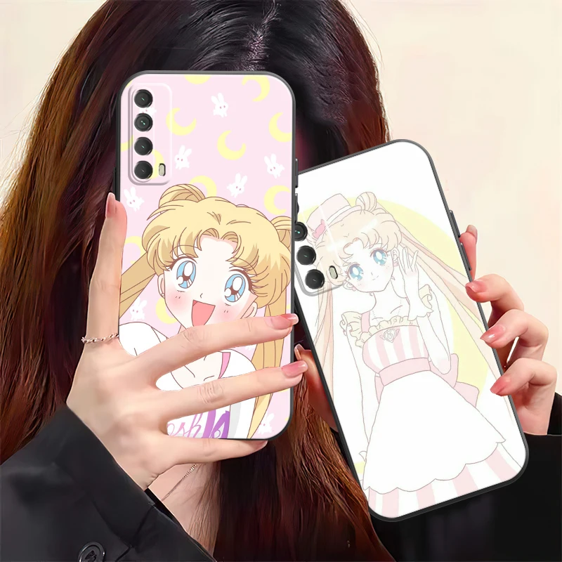 

Чехол для телефона Huawei P Smart Z P20 P30 Honor 8X 9 9A 9X 10 10 Lite, чехол из жидкого силикона с японским аниме Сейлор Мун