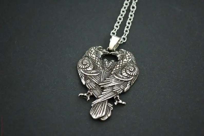 

Silver Viking Odin's two ravens Huginn and Muninn Necklace Viking Necklace