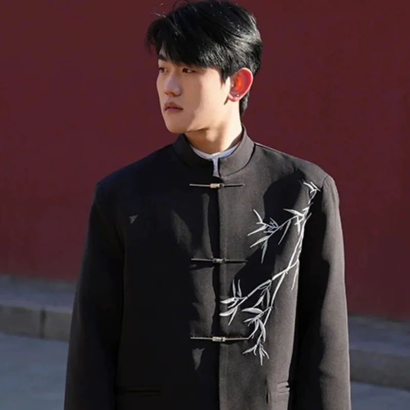 Блейзеры мужские повседневные с воротником-стойкой модный дизайн в китайском