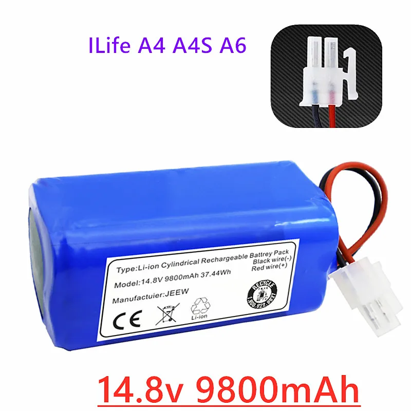 

100% New Rechargeable Li-Ion Battery 14.8V 6800mah Robot Vacuum Cleaner Accessories Chuwi ILife A4 A4S A6 Replace The Battery