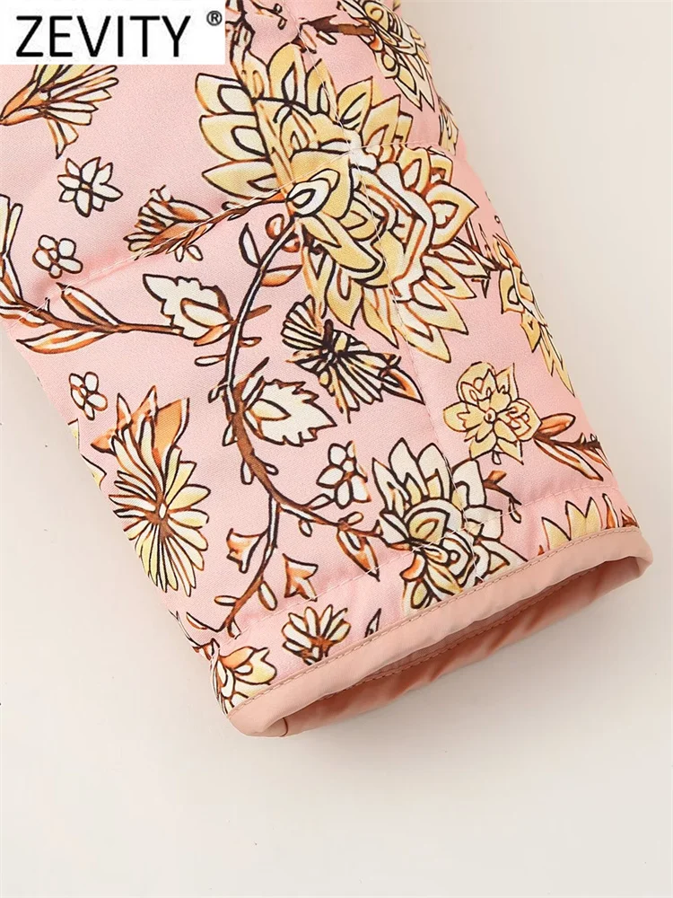 Женская стеганая куртка ZEVITY с воротником-стойкой и цветочным принтом