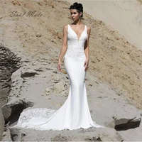 elegant mermaid lace 2022 wedding dress for women sweetheart appliques bridal gown white backless bridal dress robe de mari%c3%a9e