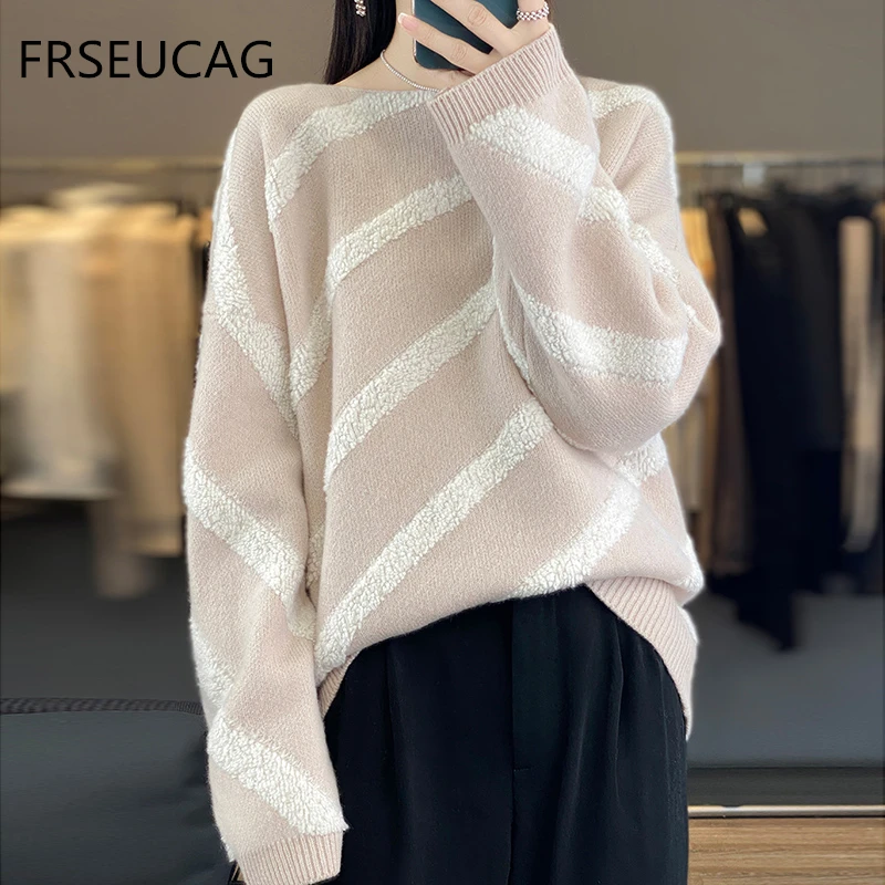 Женский Повседневный пуловер с круглым вырезом свитер из 100% мериносовой шерсти