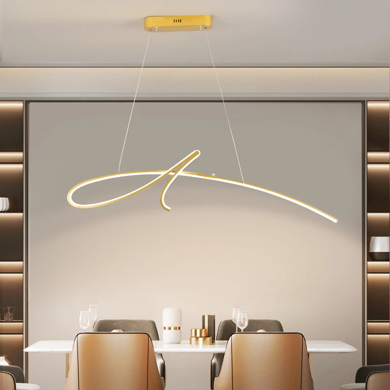 

Минималистичная Подвесная лампа в виде лески, Современные светодиодные люстры из алюминия в стиле модерн для столовой, кухни, длинная люстра в скандинавском стиле золотого, черного цветов