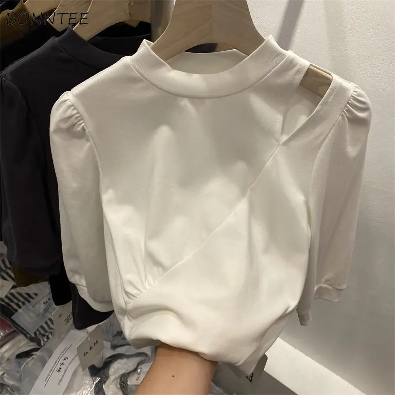 

Short Sleeve T-shirts Women Slim O-neck Casual Elegant Design Hollow Out All-match High-street Students Summer New Arrival Ins