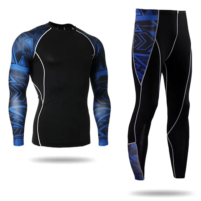 

2Pcs Men Printed Fitness Compression Sportswear Sets Tight Running Gym Workout Top Legging Tracksuit Training Basketball Suits