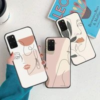 abstract art line flower girl soft tpu phone case for samsung galaxy s8 s9 s10 s10 lite s20 s20 fe lite ultra coque black cover