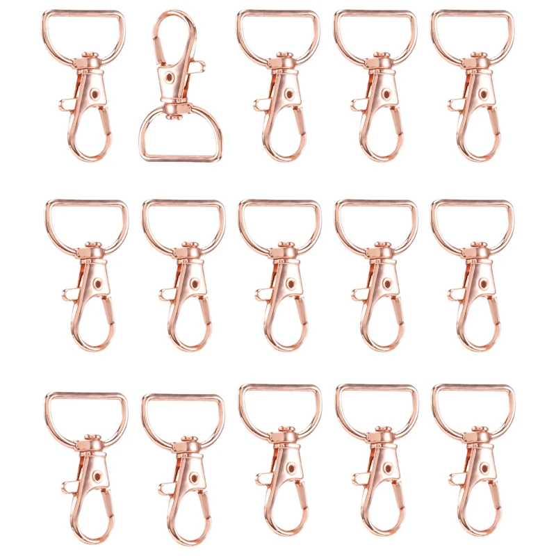

35Pcs Swivel Clasps Lanyard Snap Hooks Keychain Clip Hook Lobster Claw Clasp Metal Hook Clasp With D Rings Rose Gold