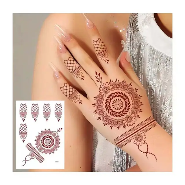 Waterproof Henna Tattoo Brown Henna Stickers for Hand Fake Tattoo for Women Body Art Temporary Hena Design Mehndi Stickers 2