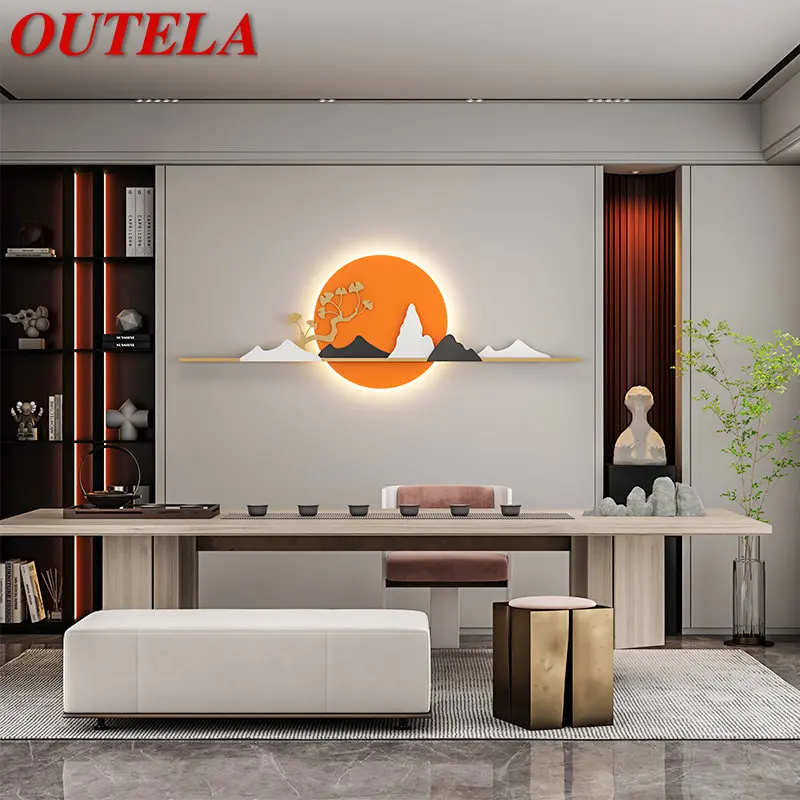 

OUTELA Modern LED Wall Picture Lamps Orange Creative Hill Landscape Decor Light Sconce for Home Living Room Bedroom