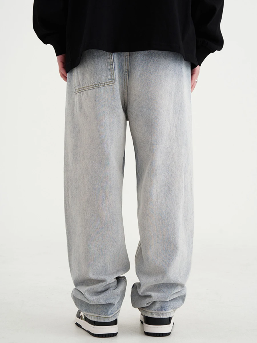 Four Seasons Solid Color Jeans Men's Letter Print Trend Loose Retro High Street Pants Fashion Streetwear Men Ins Hot Sale JEANS