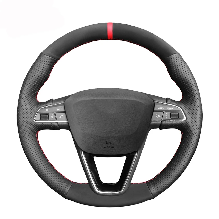 

Black PU Faux Leather Suede Car Steering Wheel Cover for Seat Leon 5F Mk3 2013-2019 Ibiza 6J Tarraco Arona Ateca Alhambra