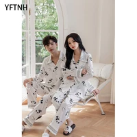 yftnh aldult couple matching pajamas sets for women men sleepwear silk long sleeve nightwear outfits cute cartoon printing