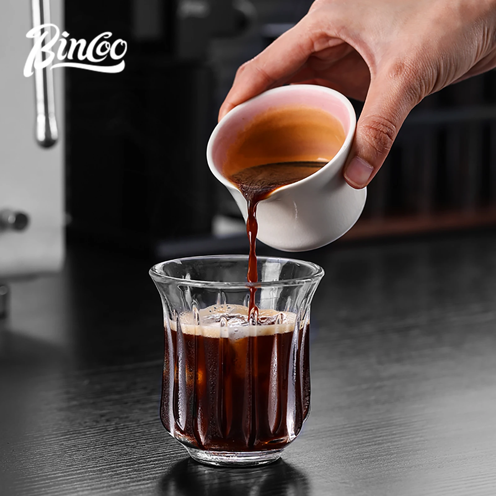 Фото Керамическая чашка для эспрессо Bincoo Ice Crackle, 90 мл – емкость для капельного кофе, мерная чашка в унциях, мини-кружка для молока и сливок. №3