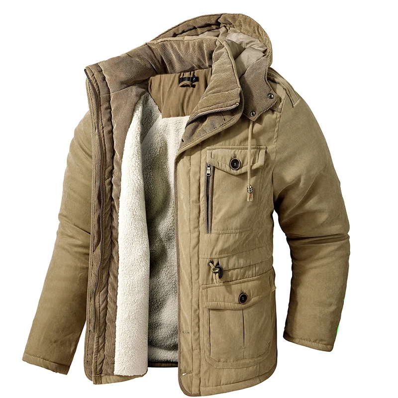 Men's Windbreaker Parkas Thicken Warm Winter Jacket Fleece Inner Cotton-Padded Male Windbreaker Hooded Outwear Cotton Parka men