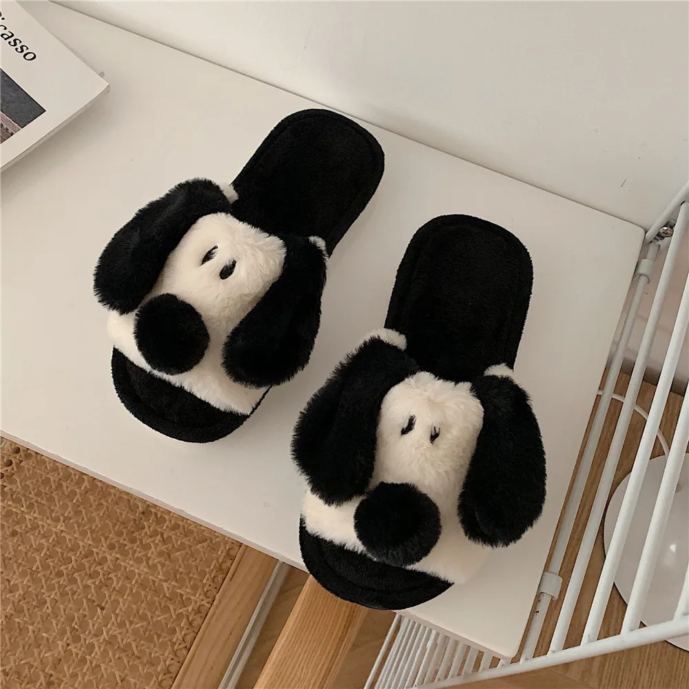 

Cute Warm Plush Slippers For Women Winter Fashion Kawaii Furry Cotton Slippers Lovers Cartoon Indoor House Shoes Slides Women