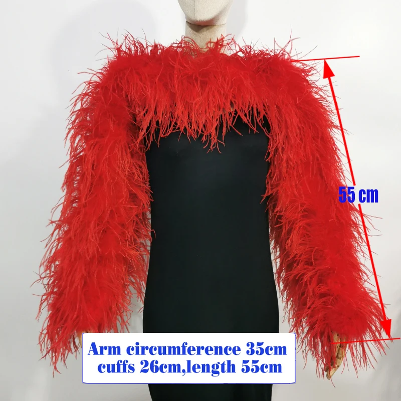 New Women's 100% Ostrich Feather Sleeve Length 55cm Fashion and Sexy Available in Multiple Colors, Stylish and Versatile enlarge