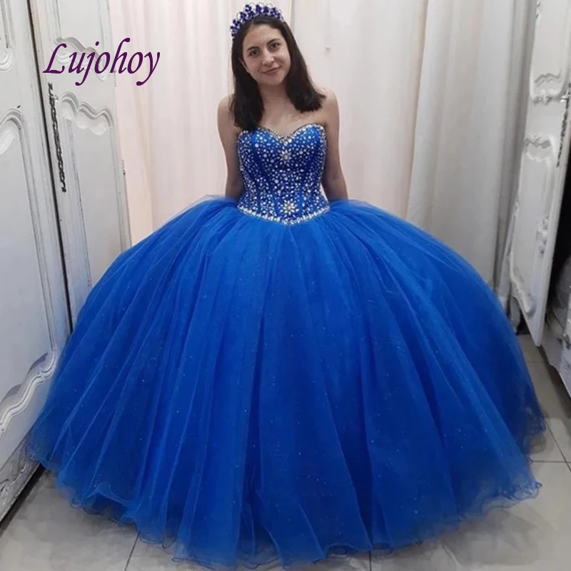 

Luxury Royal Blue Quinceanera Dresses Ball Gown Mexican Tulle Princess Masquerade Sweet 16 Prom Dress 15 year old