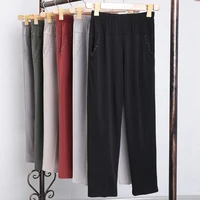 straight pants middle aged female korean style 2022 high waist trousers summer new womens pocket all match mom pants