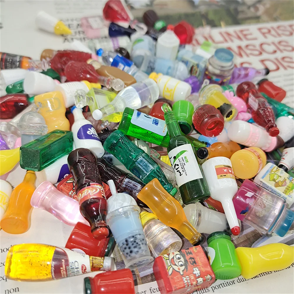 

10-30Pcs DIY resin small ornaments mixed wine bottles, food and play accessories, making materials, simulated beverage bottles
